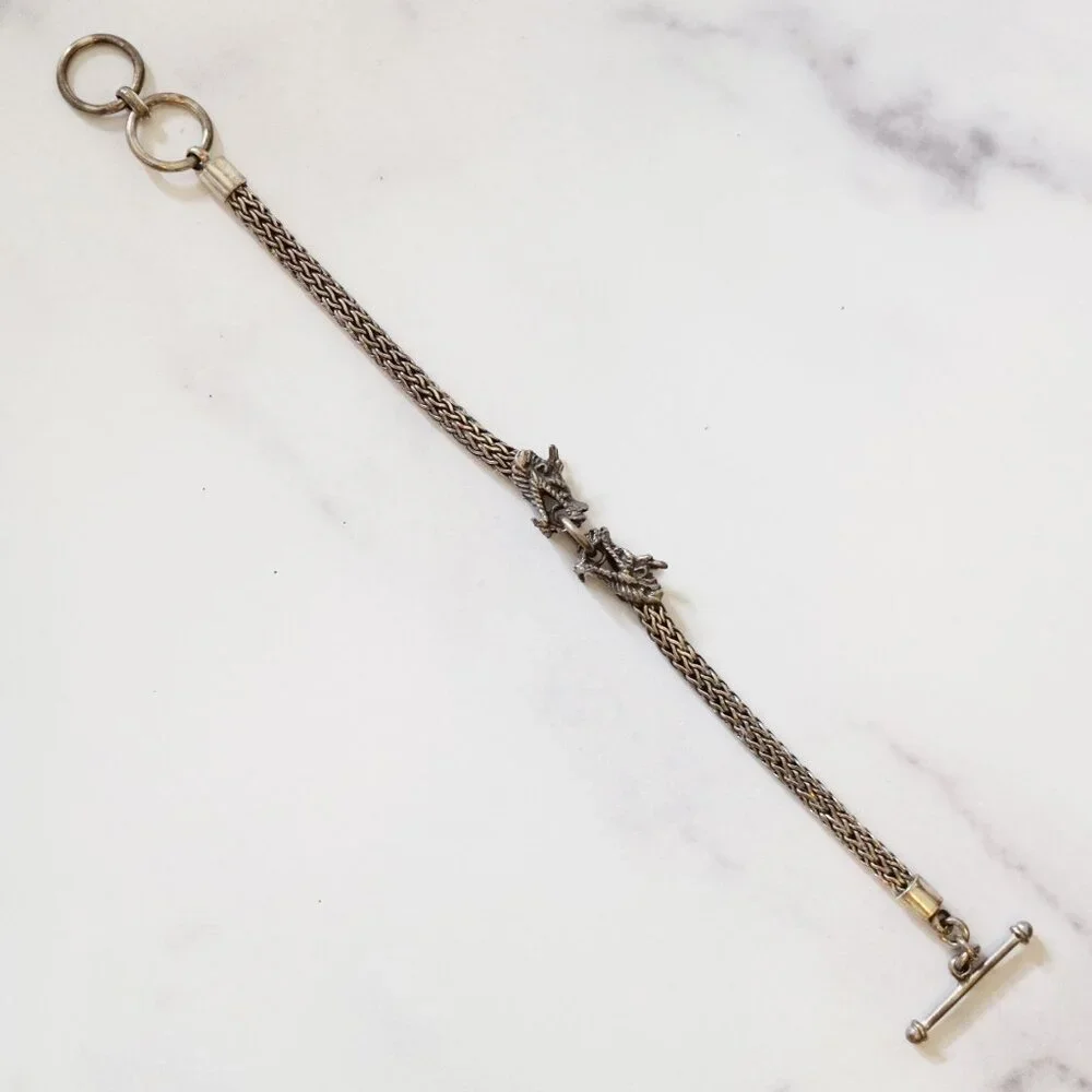 Sterling Silver Dragon Head Toggle Bracelet โ Vintage 925 Braided Mesh Chain - Picture 4 of 6